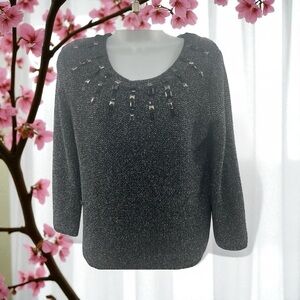 Ruby Rd  Black Jeweled Soft Sweater Size S